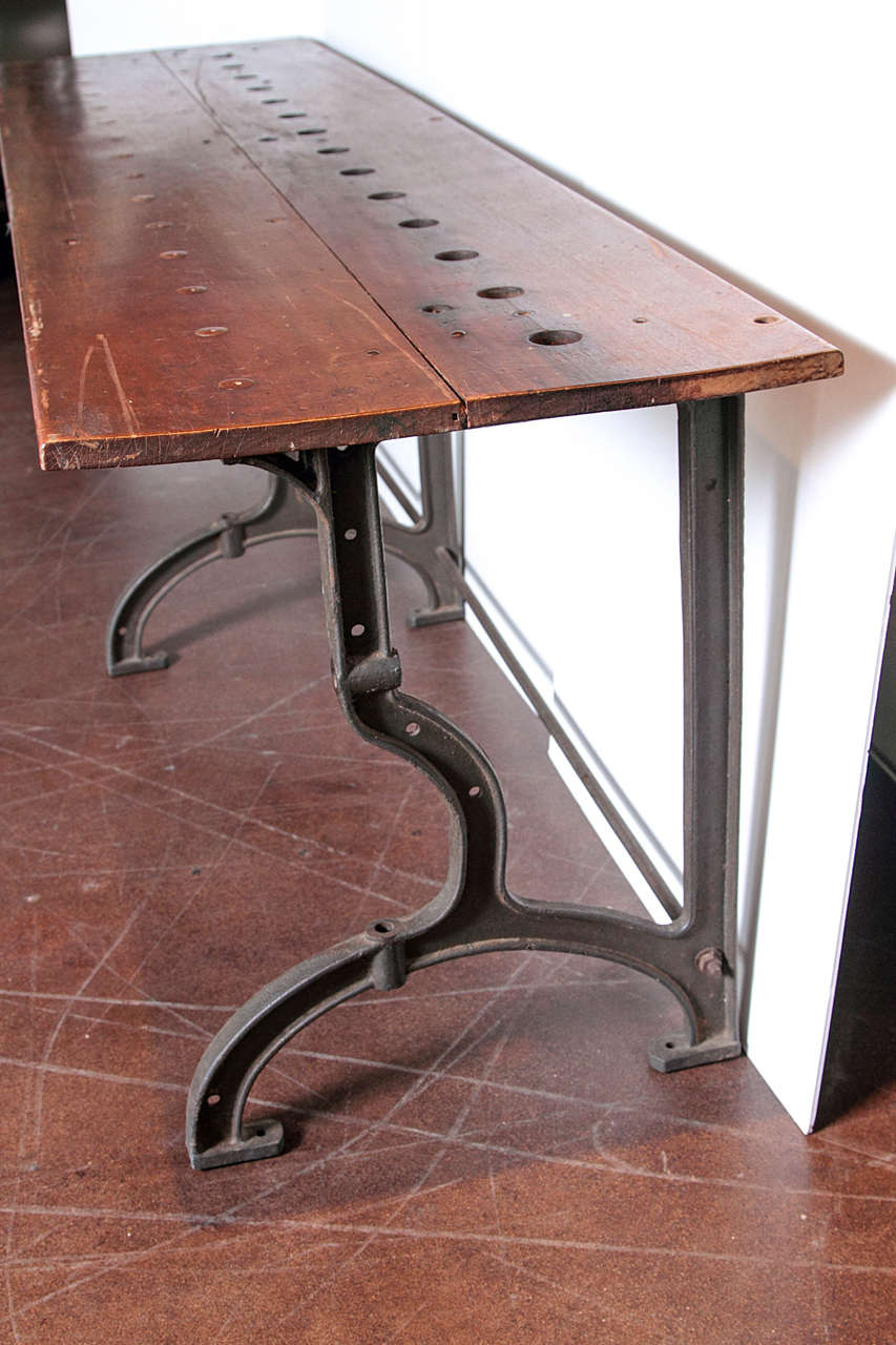 French School Desk Mahogany & Steel as Console Table