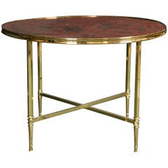 French polished brass coffee table with lacquered top