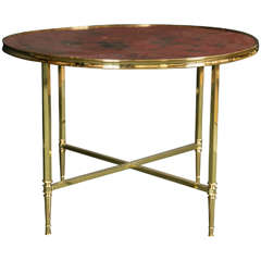 French polished brass coffee table with lacquered top