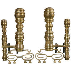 Pair of Monumental Brass Andirons