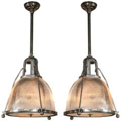 Vintage Pair of Holophane Industrial Pendant Fixtures