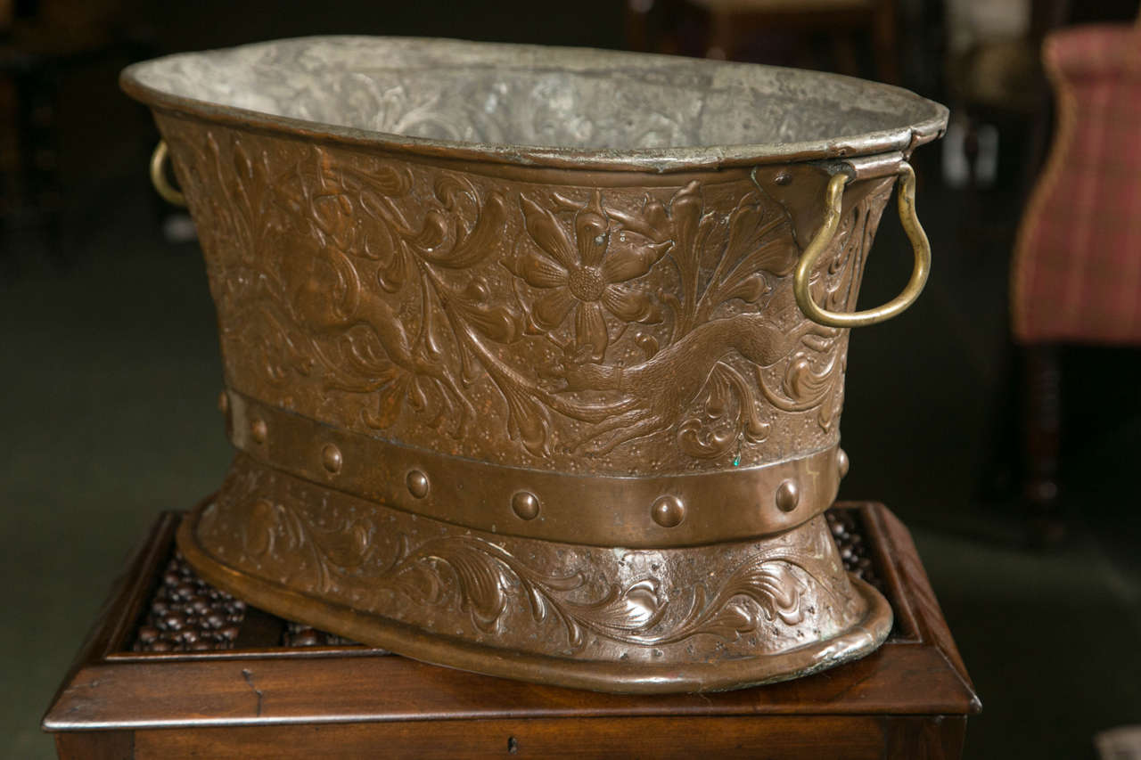 Hand Chased Copper Coal Bin