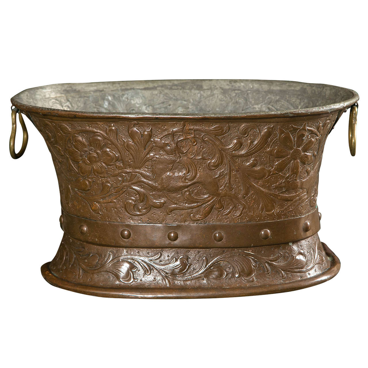 Hand Chased Copper Coal Bin