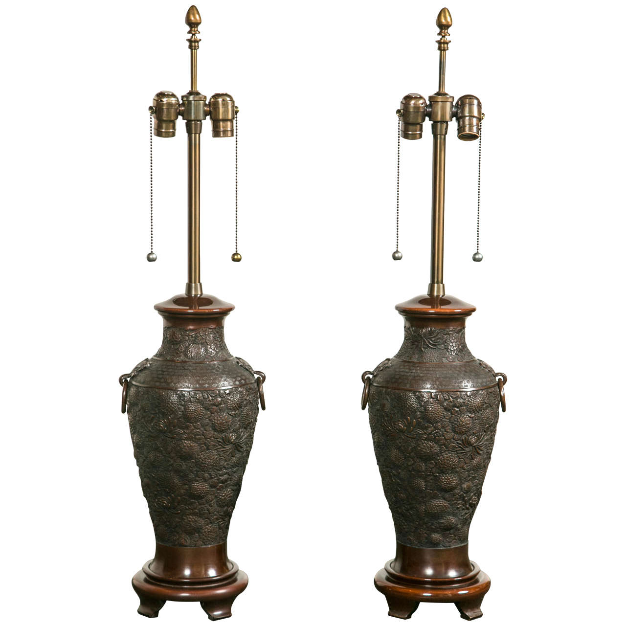 Pair of Japanese bronze lamps