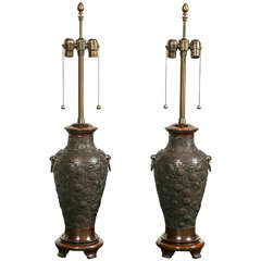 Pair of Japanese bronze lamps