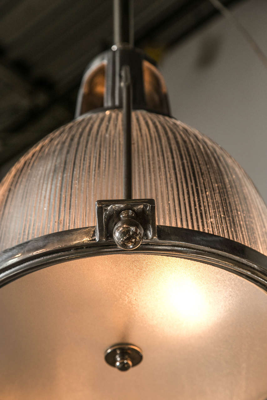 View of Pair of Holophane Industrial Pendant Fixtures at 1stDibs