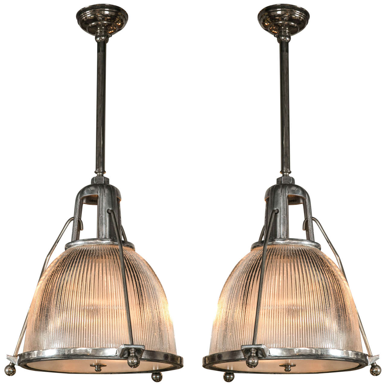 Pair of Holophane Industrial Pendant Fixtures at 1stDibs