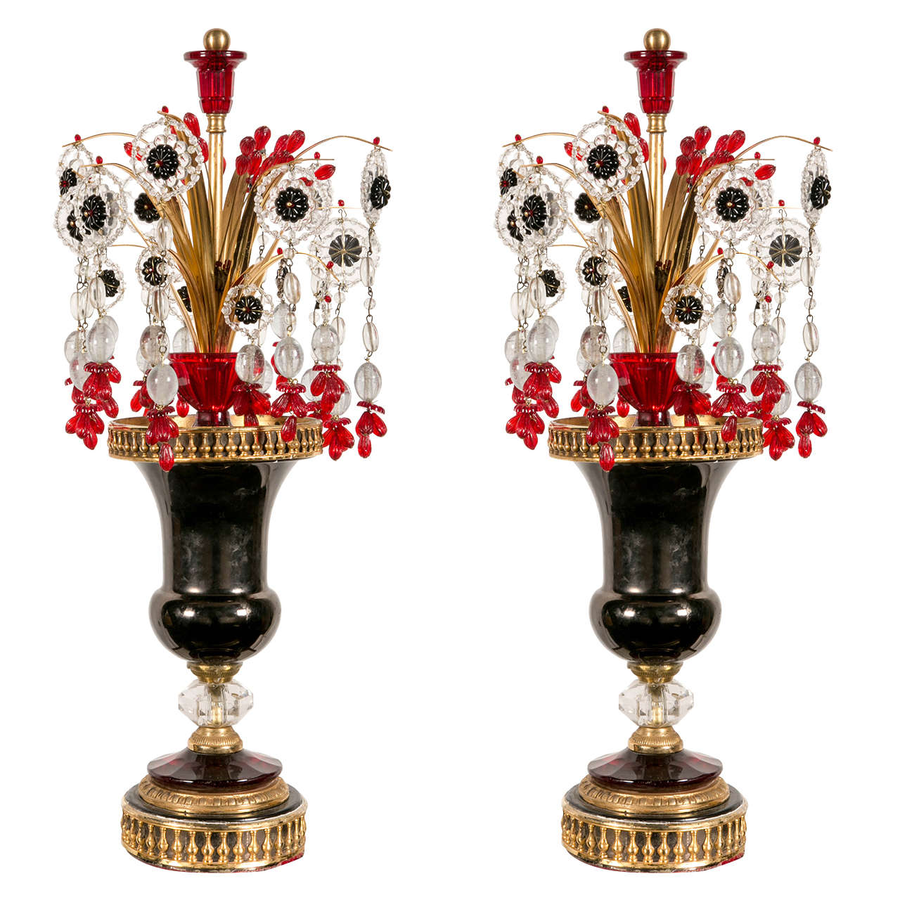 Pair of Table Lamps, Crystal and Brass, circa 1950 For Sale
