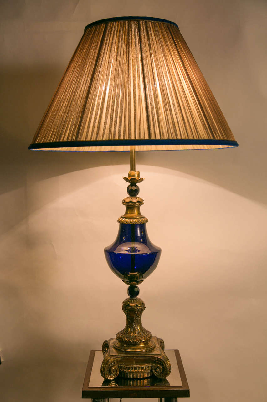 Lamp, sapphire blue cristal and gilt bronze mountings
