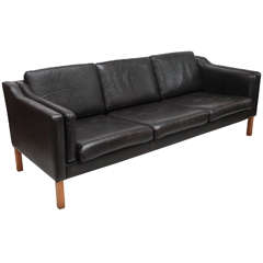 Dark Chocolate Leather Borge Mogensen Style, Three Cushion Sofa