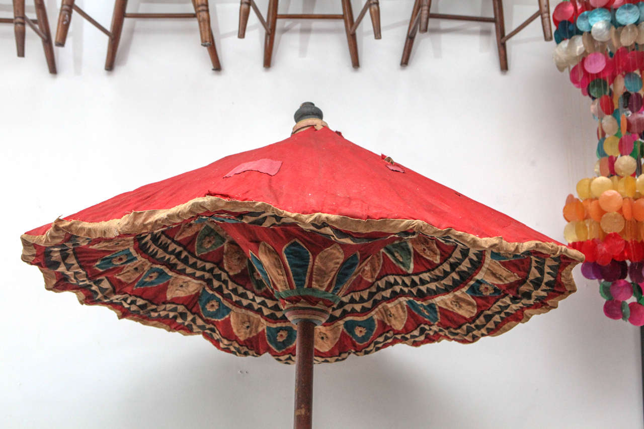 Moroccan Brightly Stitched Umbrella In Good Condition In Los Angeles, CA