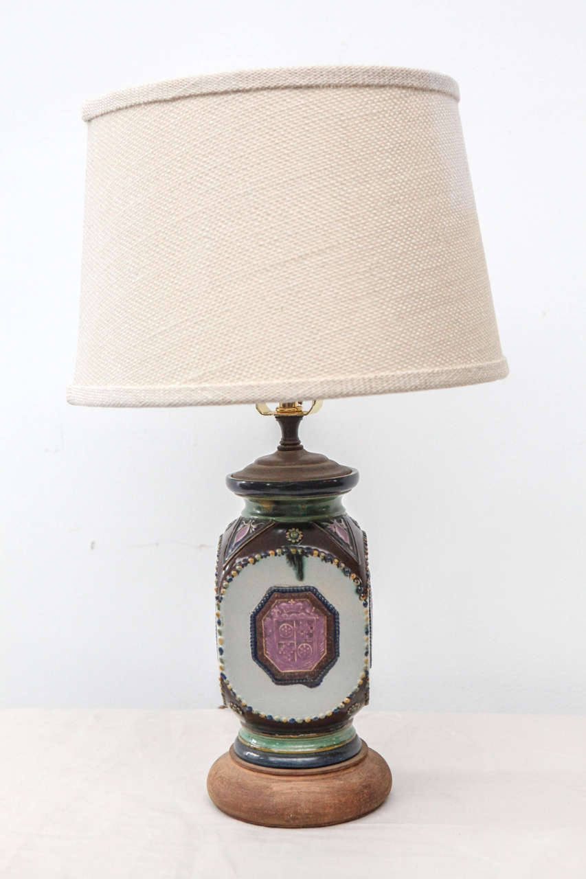 Charming table lamp in pink and greens. Rewired. Shade not included. 6