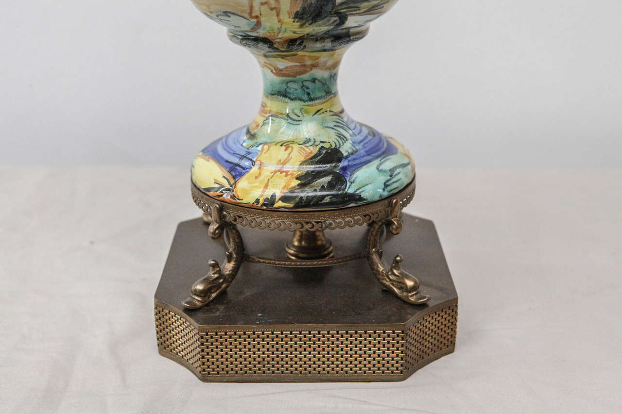 Ornate Urn Lamp with Handles and Hand Painted Details 1