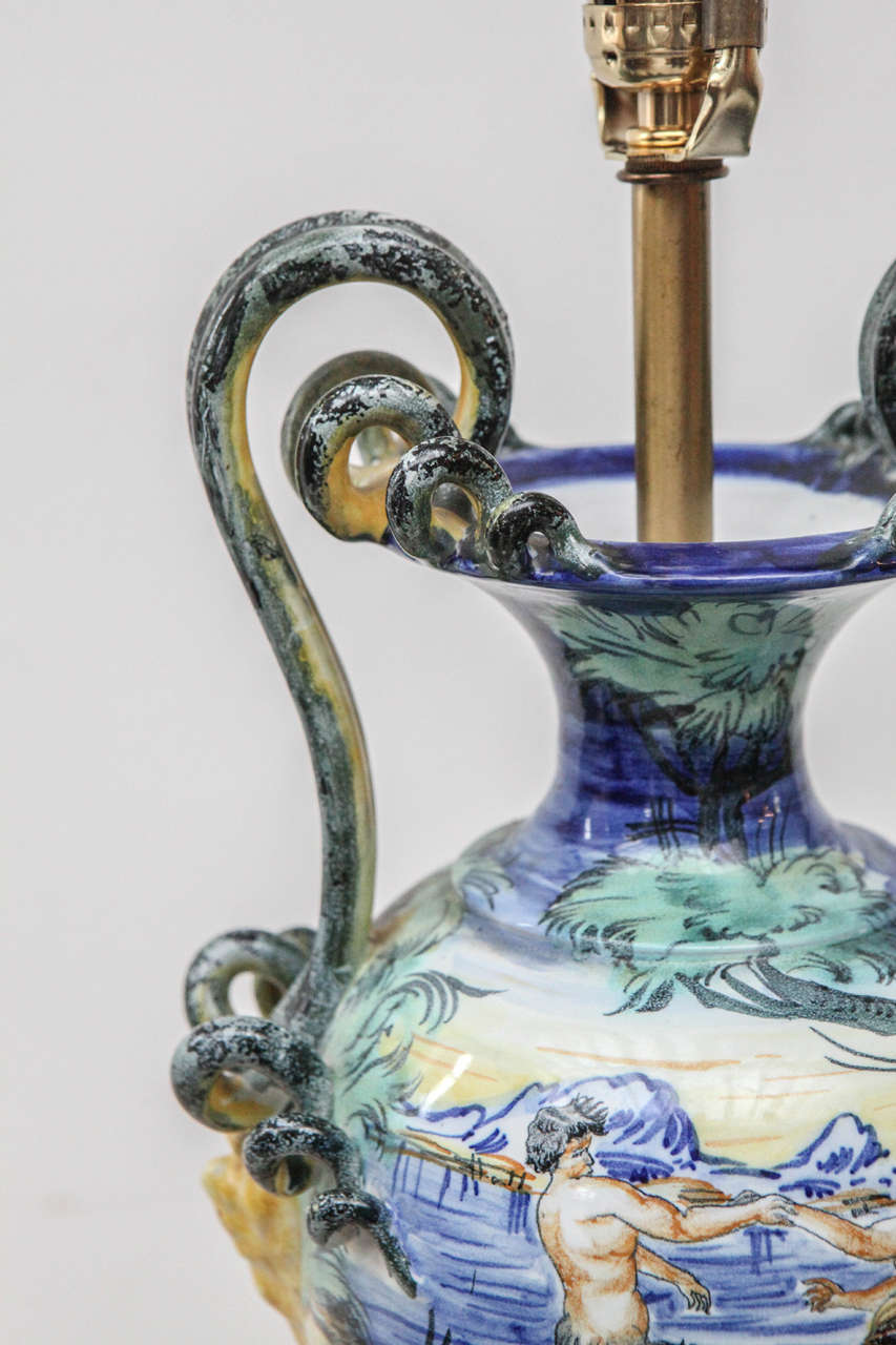 Ornate Urn Lamp with Handles and Hand Painted Details 2
