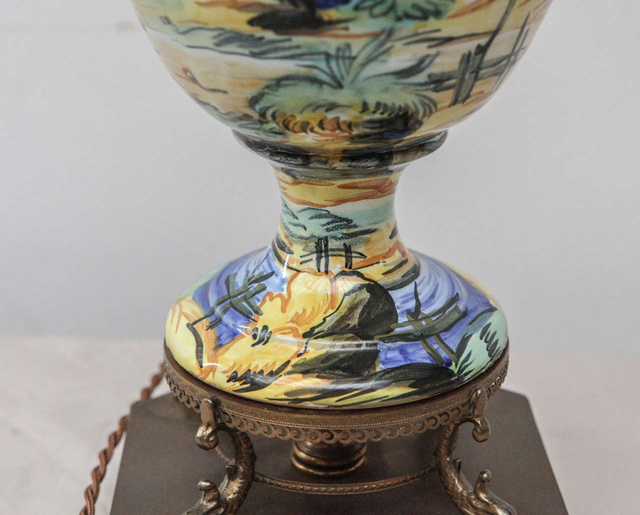 Ornate Urn Lamp with Handles and Hand Painted Details 5