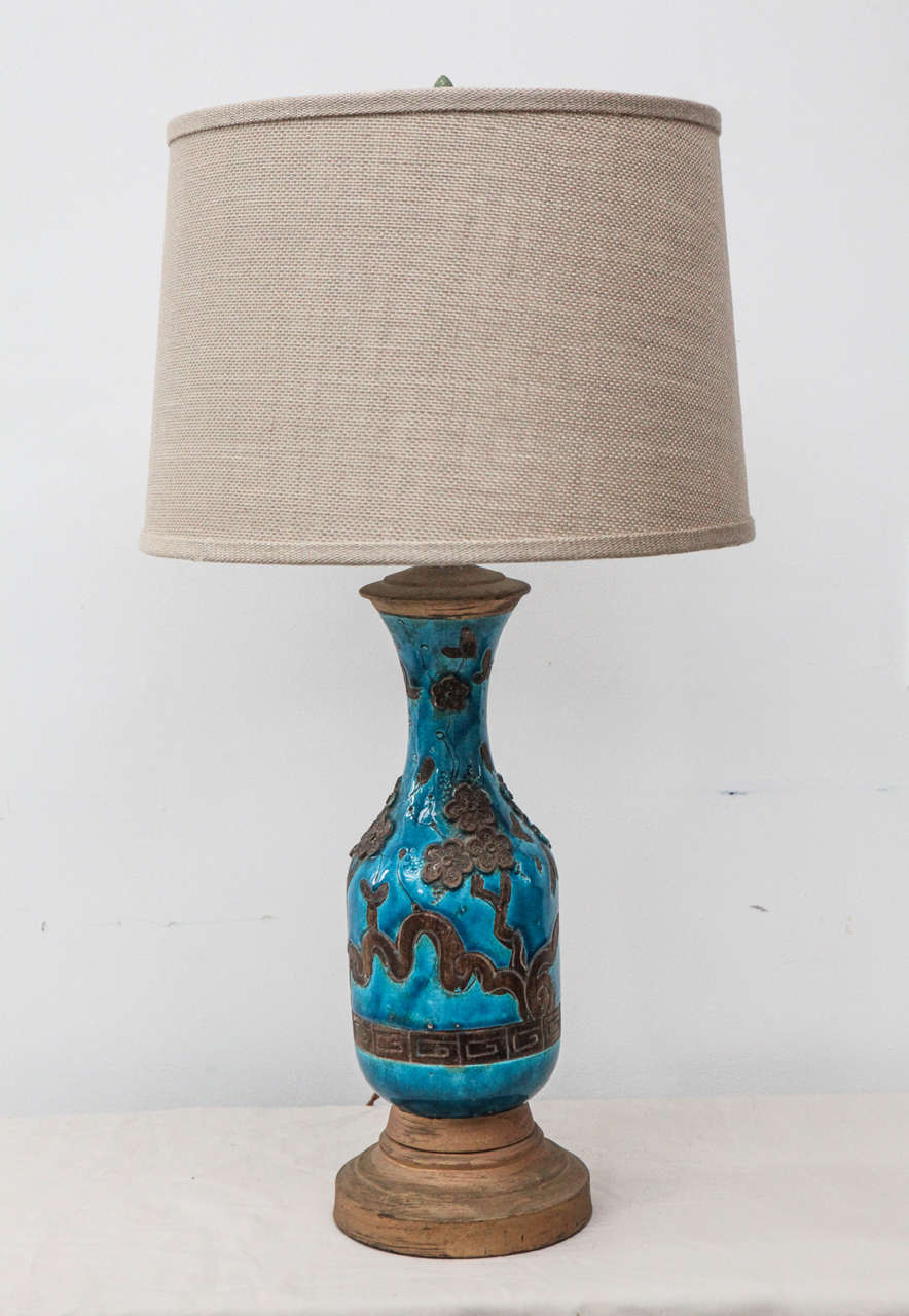 Vintage mid-century turquoise blue table lamp. Shade sold separately.