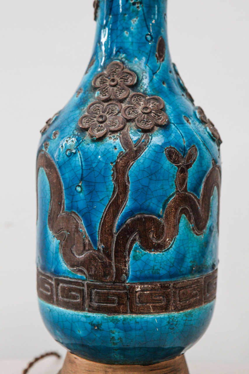 Turquoise Blue French Pottery Table Lamp 1