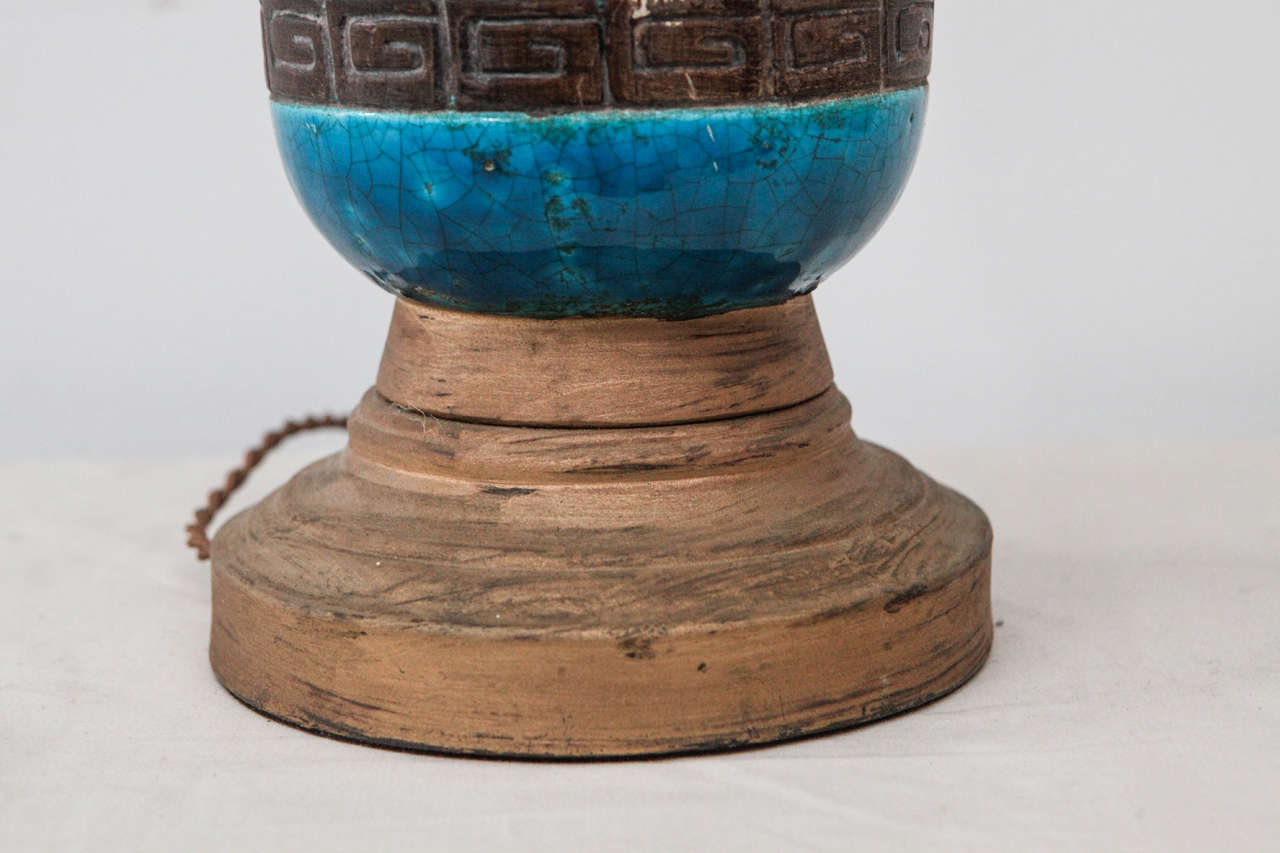 Turquoise Blue French Pottery Table Lamp 2
