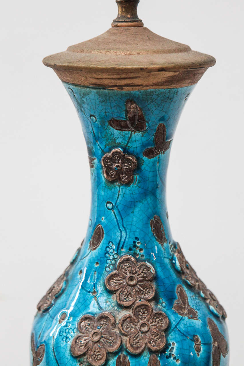 Turquoise Blue French Pottery Table Lamp 4