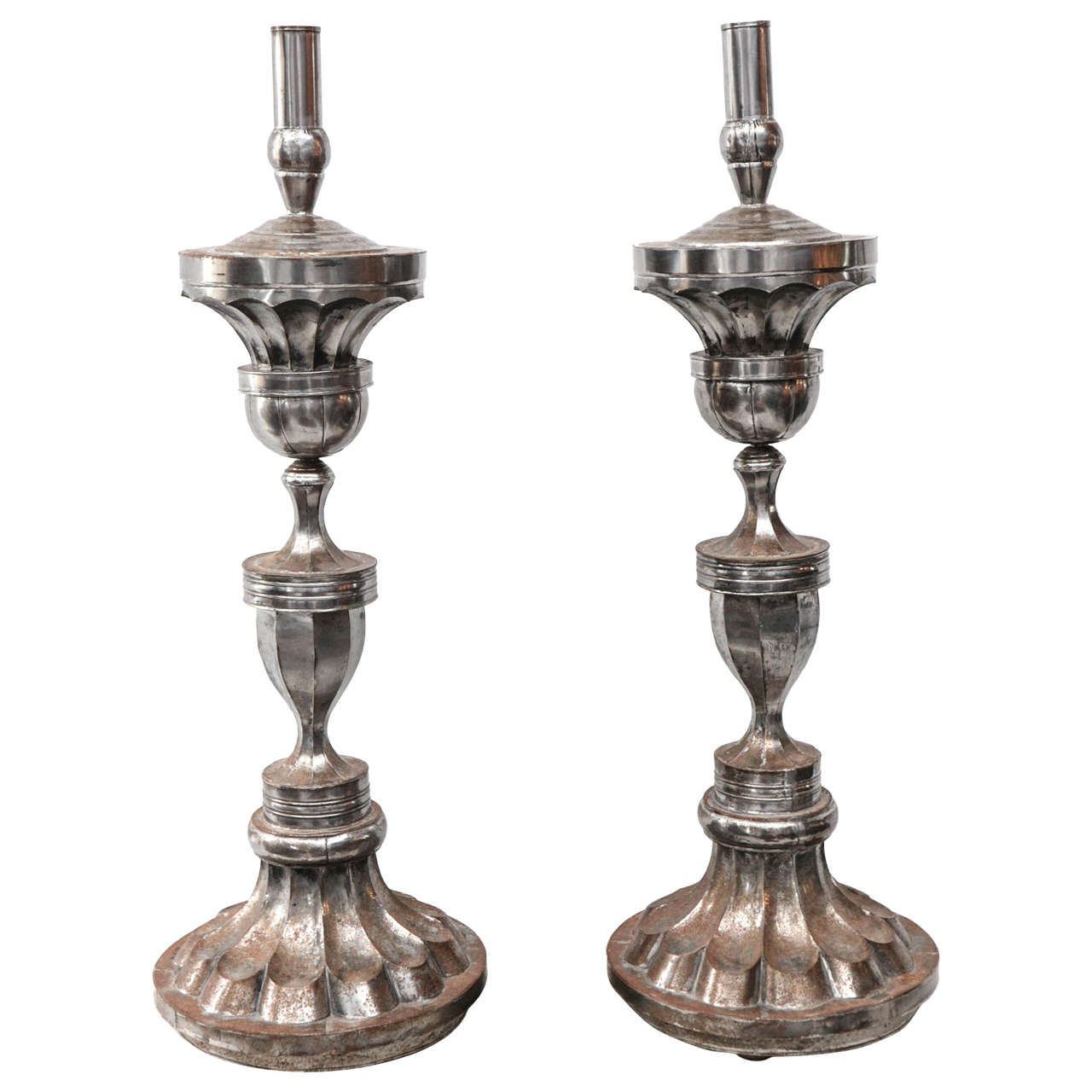Pair of Large Ornate Pricket Candle Sticks