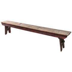 Rustic Wood Farm Style Bench with Red Patina