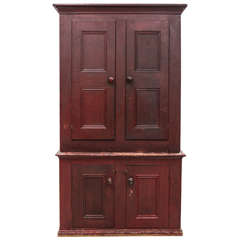 Large Two Piece Rustic Red Cabinet / Cupboard