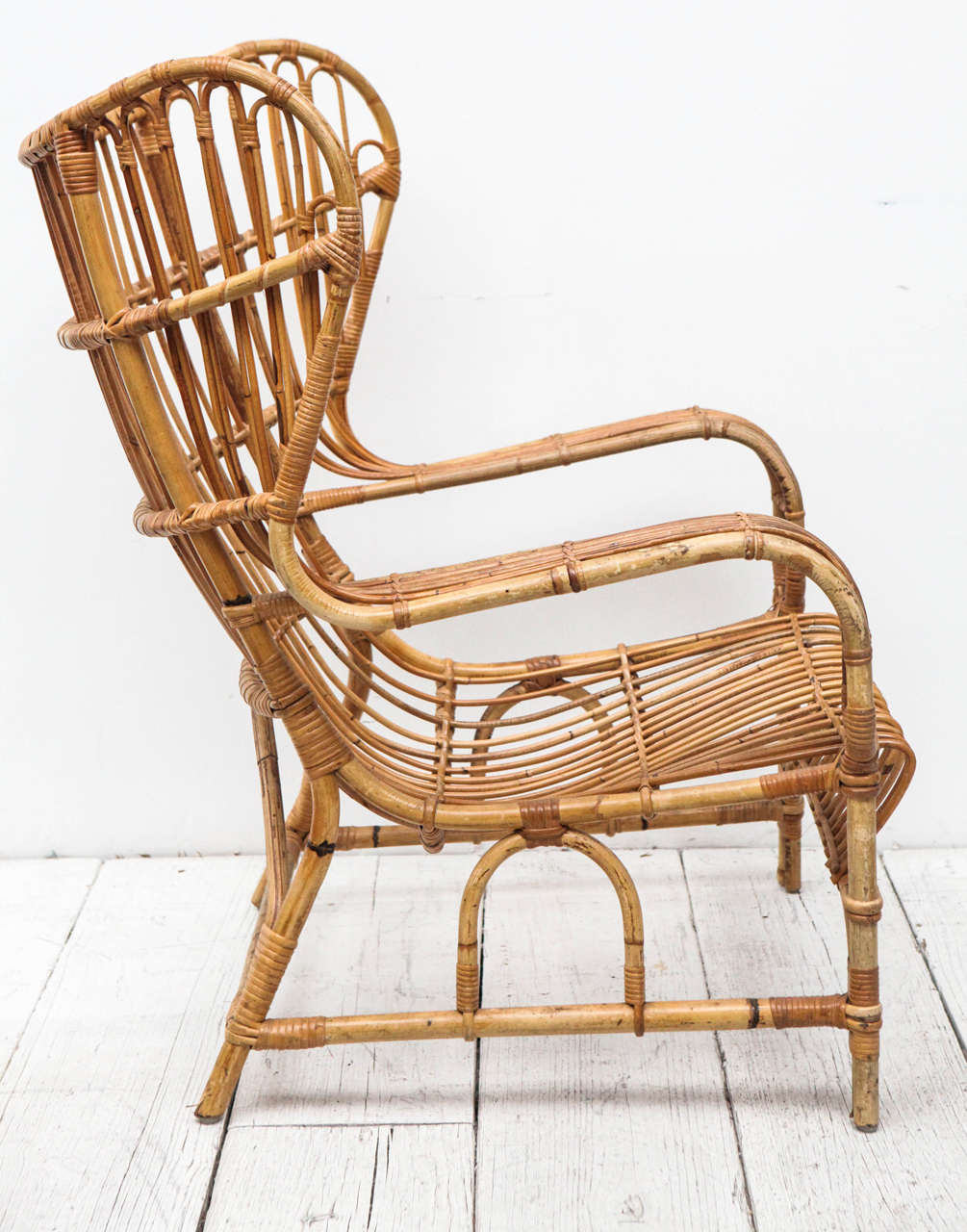 Mid-Century Modern Vintage Bamboo and Cane Wingback Lounge Chair