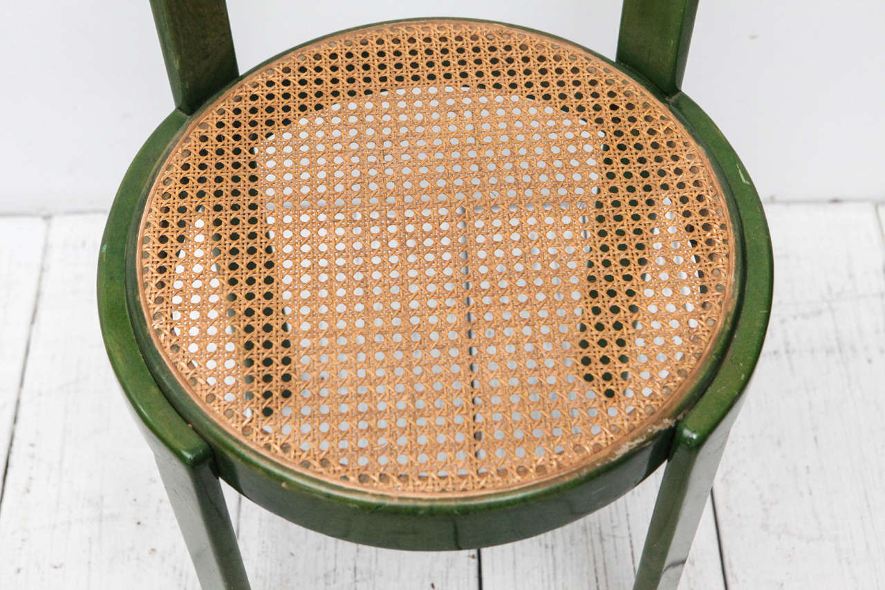 Set of Four Green Stain and Cane Round Seat Dining Chairs at 1stDibs
