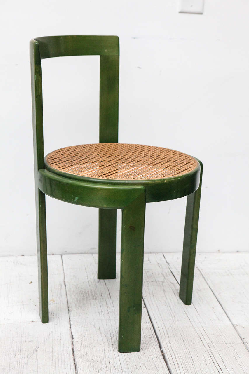 Set of Four Green Stain and Cane Round Seat Dining Chairs at 1stDibs