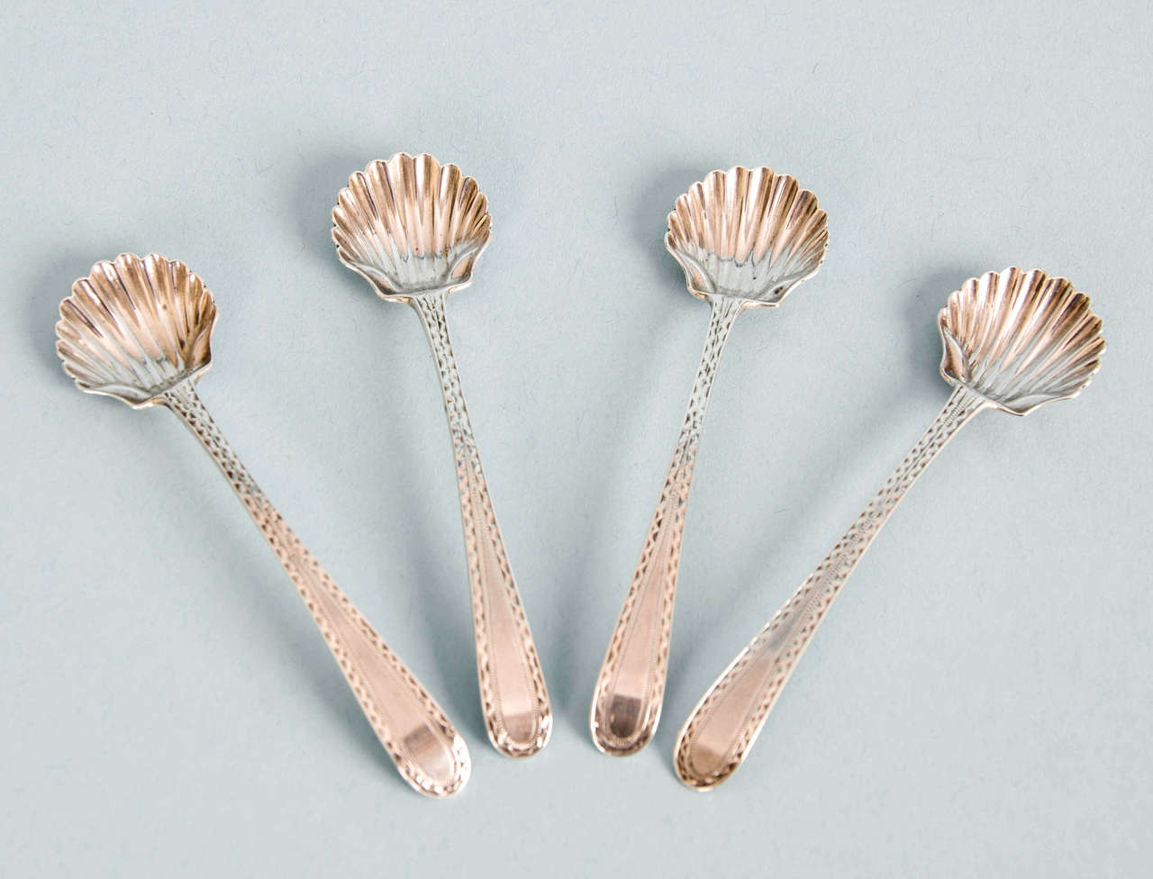 Hester Bateman, Set of Four Shell Bowl Salt Spoons, London, 1784