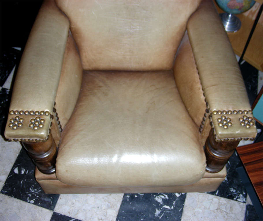 Leather Two Large 1940s Armchairs