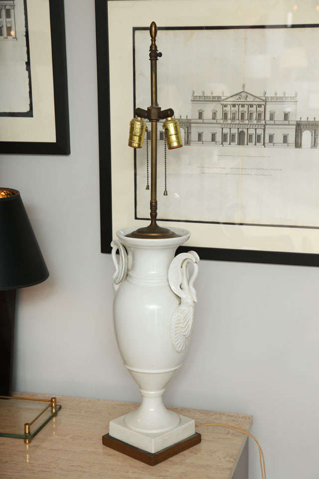 Pair of French 1940s Classical Style Porcelain Lamps