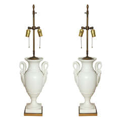 Pair of French 1940s Classical Style Porcelain Lamps