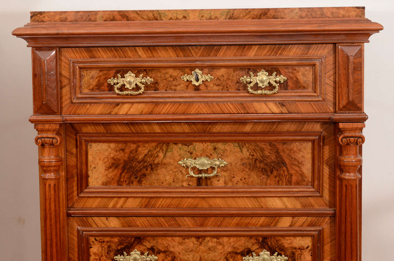 Walnut Renaissance Revival Tall Bureau In Excellent Condition In New York, NY