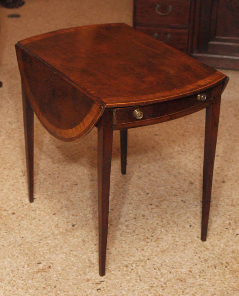 Antique George III Mahogany Pembroke Table. Table opens to 37 inches. With sides down, 19 1/2 inches.