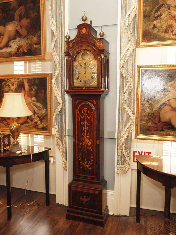 8-day striking (3 train movement). Superb inlaid tall case clock.