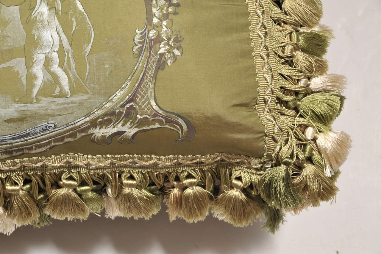 Baroque Revival 19th Century Hand-Painted French Silk Pillow