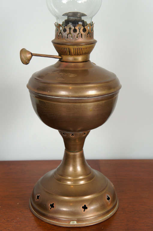 American Pair 19th century brass hurricane lamps