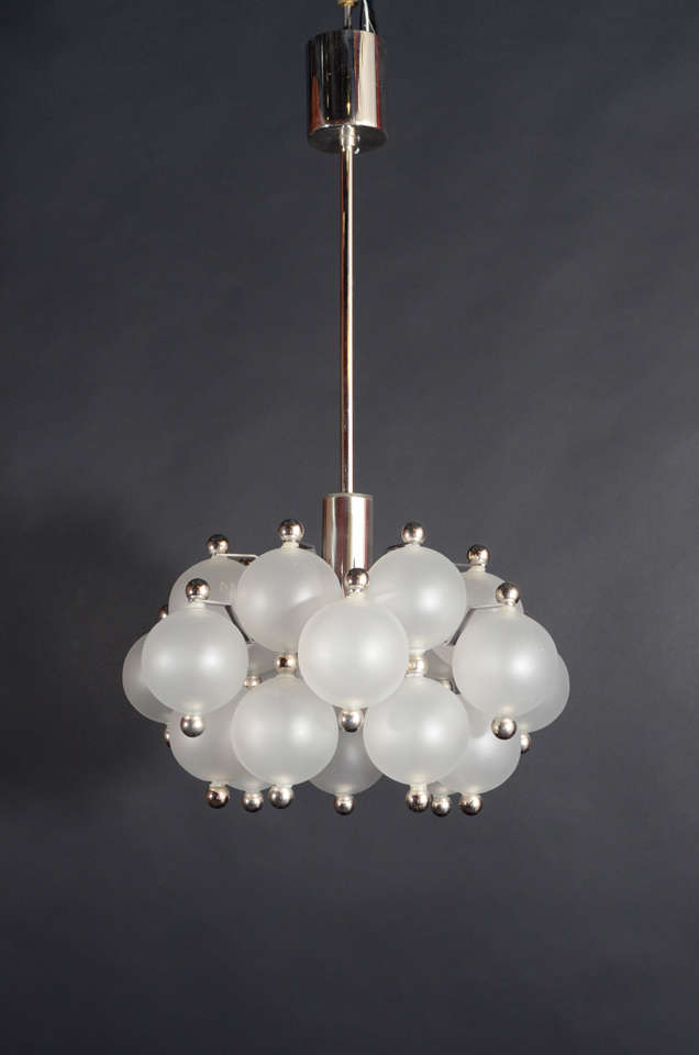 Chromed Brass And Etched Glass Spheres Pendant