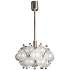 Chromed Brass And Etched Glass Spheres Pendant