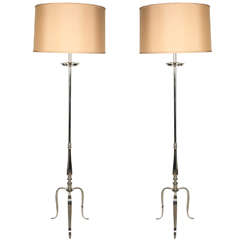 Silver Plated Pair of French 1940's Floor Lamps