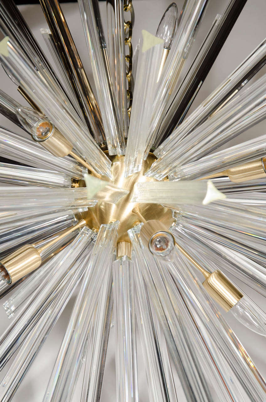 Modern Spectacular Murano Glass Triedre Crystal Sputnik Chandelier with Brass Fittings