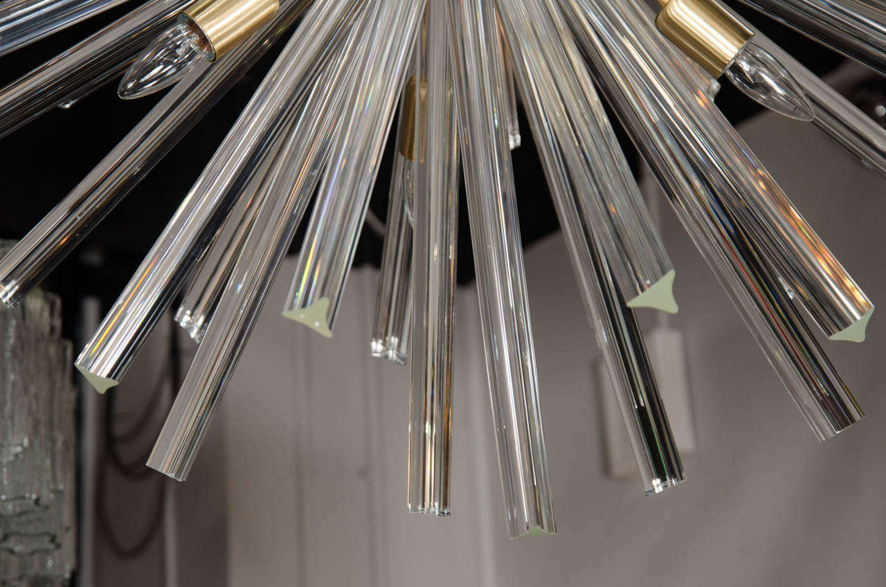 Italian Spectacular Murano Glass Triedre Crystal Sputnik Chandelier with Brass Fittings