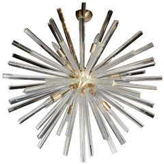 Spectacular Murano Glass Triedre Crystal Sputnik Chandelier with Brass Fittings