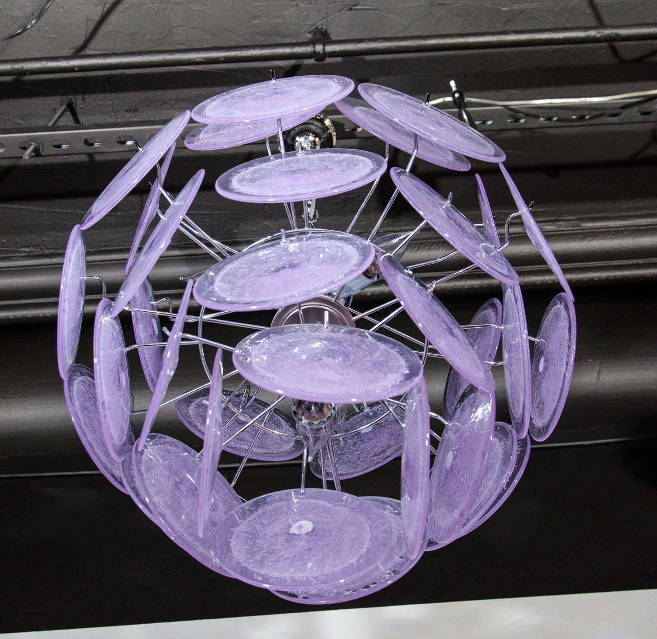 Murano Glass Modernist Handblown Murano Tranluscent Lavender Four-Tier Disc Chandelier