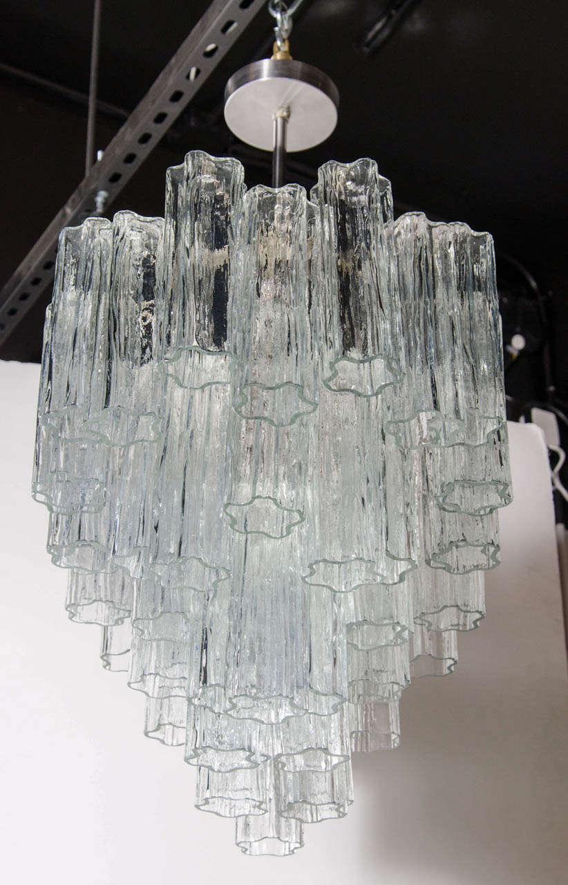 20th Century Mid Century Three Tier Murano Glass Tronchi Chandelier by Venini
