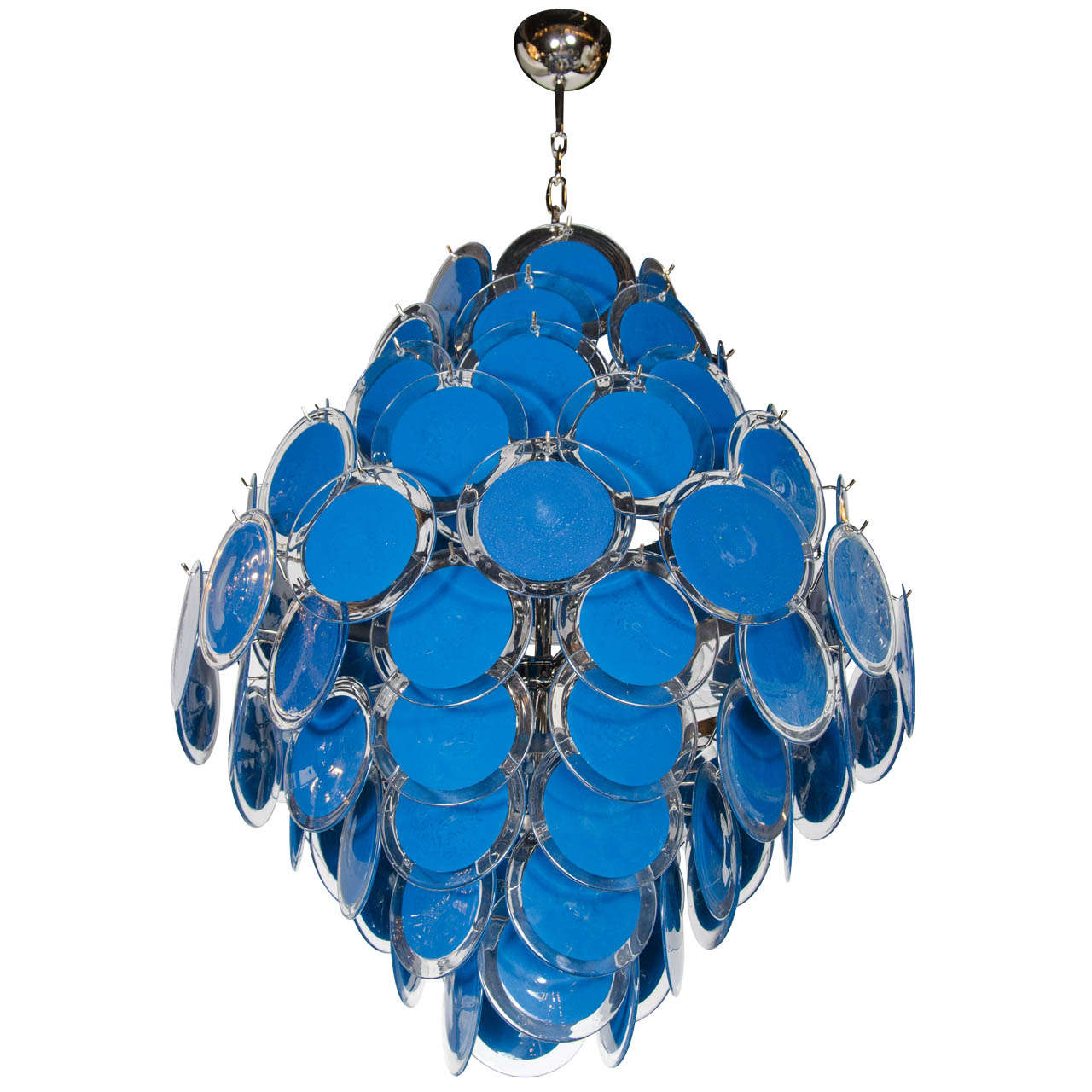 Modernist Sapphire & Translucent Handblown Murano Glass Disc Chandelier