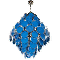 Gorgeous Large 84 Murano Glass Disc Vistosi Chandelier in Navy Blue 8