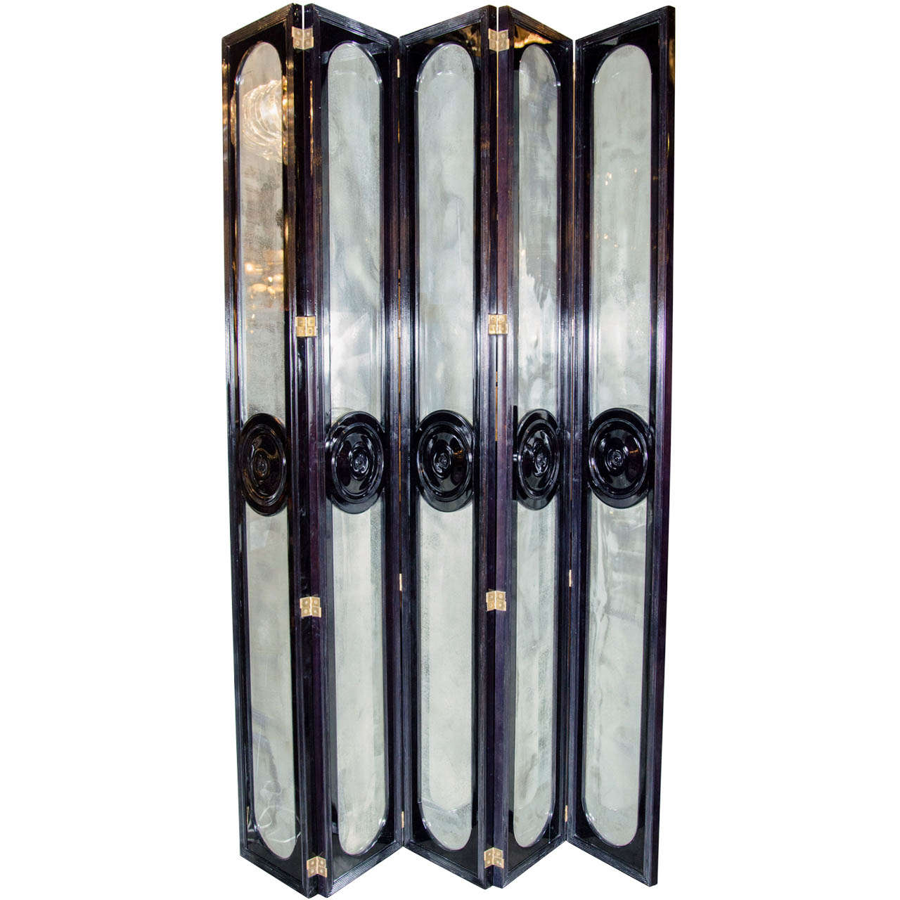 Art Deco Five Panelled Mirror Screen with Antiqued Mirror Insets