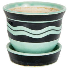 Art Deco Ceramic Pot With Drip Dish by Ilse Claussen for Rorstrand of Sweden